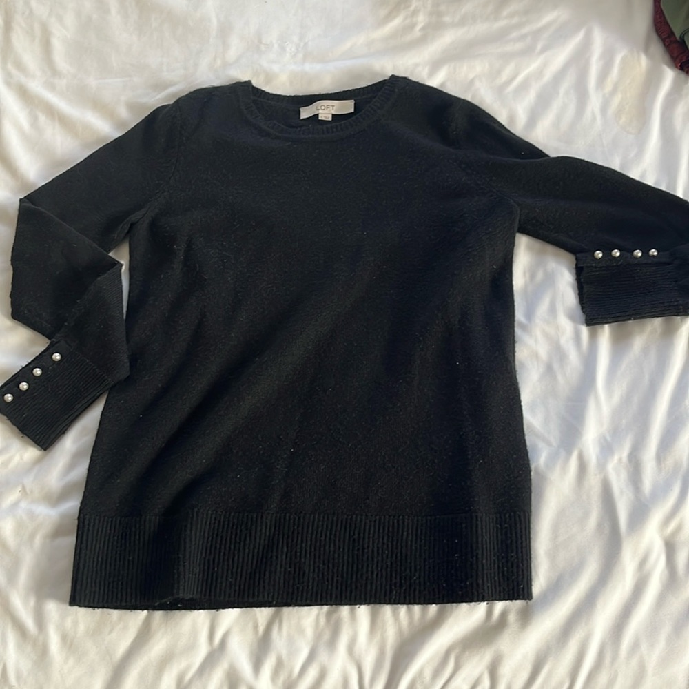 Black LOFT sweater with pearl accents on the sleeves. Worn once
